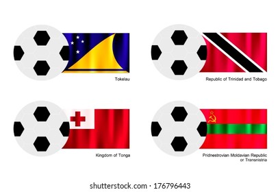 An Illustration of Soccer Balls or Footballs with Flags of Tokelau, Trinidad and Tobago, Tonga and Transnistria Isolated on A White Background. 