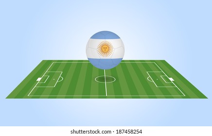 Illustration of a soccer field with soccer ball of Argentina.