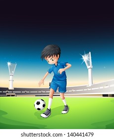 Illustration of a soccer field with a boy playing