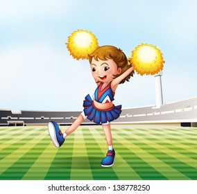 Illustration of a soccer field with a cheerdancer