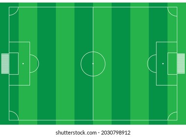 illustration of a soccer field view from above. isolated. green striped field. soccer game set