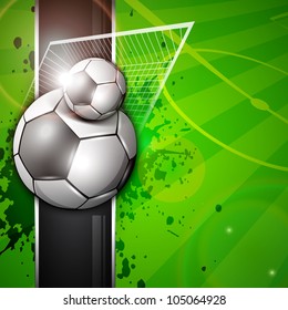 Illustration of soccer football in goal post on soccer stadium background. EPS 10.