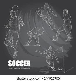 Illustration of Soccer. Hand drawn. chalkboard. vector.