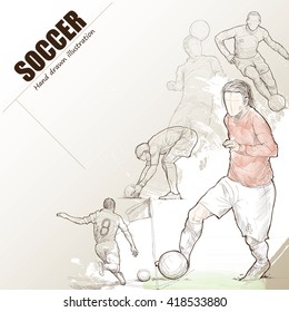 Illustration of soccer. hand drawn. soccer poster. Sport background.