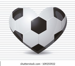 illustration of soccer heart on a background of green lines, vector illustration