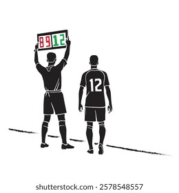 illustration of a soccer linesman holding up a substitute player's board