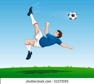 illustration of a soccer player in action, doing bicycle kick