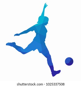 illustration of soccer player , blue triangles drawing, white background