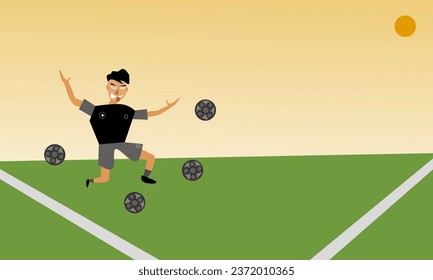 illustration of a soccer player, cute cartoon image playing soccer.