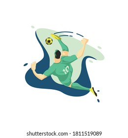 illustration of a soccer player doing an overhead kick.

