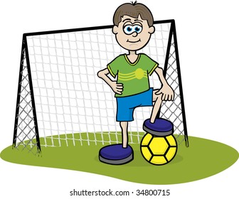 Illustration Soccer Player Front Goal Net Stock Vector (Royalty Free ...