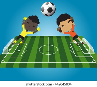 illustration soccer player goalkeeper jumping catches the ball