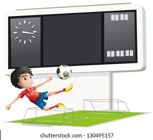 Illustration Of A Soccer Player Inside The Gym With A Scoreboard On A White Background