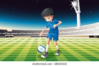 Illustration of a soccer player kicking the ball with the flag of Israel