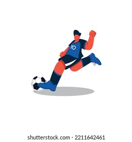 Illustration of a soccer player kicking a long-distance ball. One of the techniques of playing soccer.