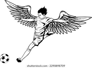 illustration of soccer player monochrome vector outline - black over white