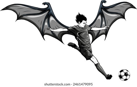 illustration of soccer player monochrome vector outline - black over white