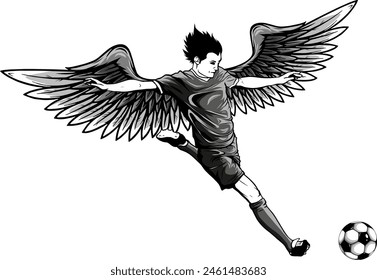 illustration of soccer player monochrome vector outline - black over white