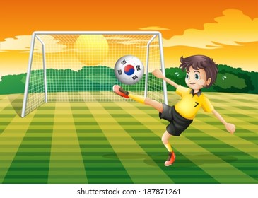 Illustration of a soccer player using the ball with the flag of South Korea