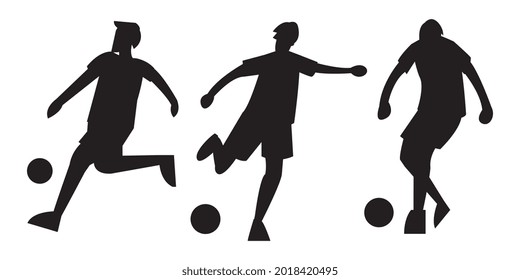 Illustration of soccer player with various poses. silhouette image. kicking motion. isolated on a white background. suitable for the theme of sports, soccer, athletes, etc. flat vector style.