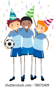 Illustration of Soccer Players Celebrating Their Friend's Birthday