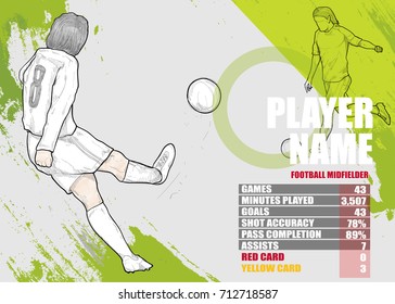 illustration of soccer players midfielder position game statistics on background design