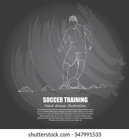 illustration of soccer training. chalk drawing.
