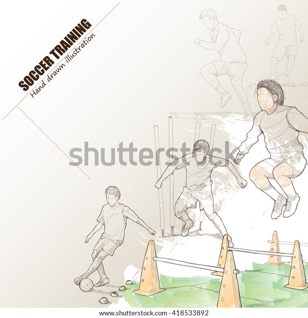 サッカーの練習のイラスト 手書き サッカーのトレーニングポスター スポーツの背景 のベクター画像素材 ロイヤリティフリー