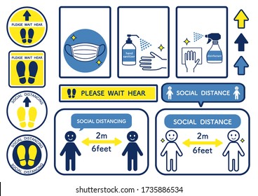 Illustration of social distancing and infection prevention measures.