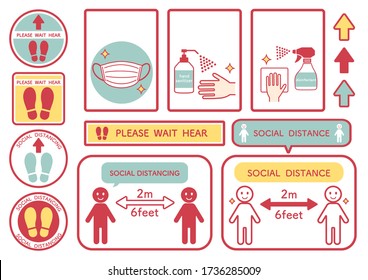 Illustration of social distancing and infection prevention measures.