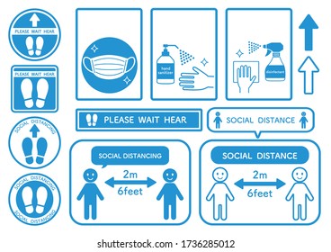 Illustration of social distancing and infection prevention measures.