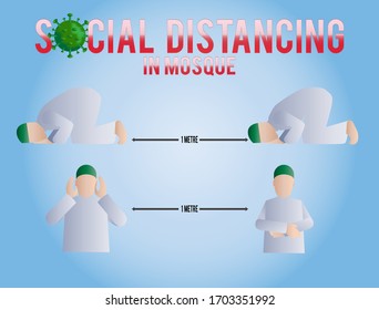 Illustration of Social distancing, keep distance in mosque to protect from COVID-19 coronavirus outbreak spreading concept. EPS10