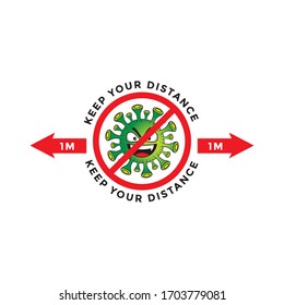 illustration of social distancing sign, against covid-19 coronavirus. COVID-19 is an infectious disease caused by a newly discovered coronavirus and spread throughout the world