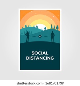 illustration of social distancing vector poster template design