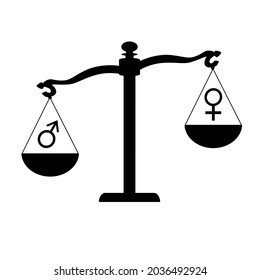 Illustration of social issues about gender equality.  Weight scale with male and female symbols indicating male weight is heavier than female weight.