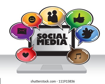 Illustration of social media communication using a laptop.