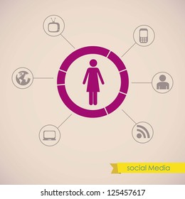 illustration of Social Media Infographic, with colors graphs and business icons, vector illustration