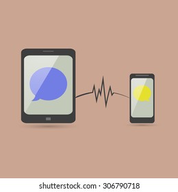 illustration of social media messaging between two touch screen mobile phones