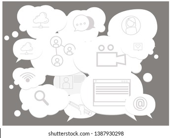 illustration of social network around the world represented with speech bubbles
