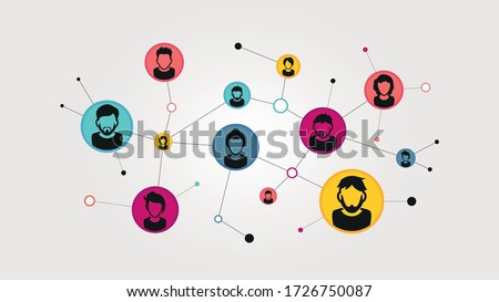 Illustration of a social network. Social contacts of people connected by nodes and lines. EPS 10 vector. Foto d'archivio © 