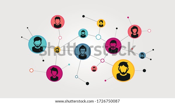 Illustration of a social
network. Social contacts of people connected by nodes and lines.
EPS 10 vector.