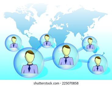 Illustration of social network with world map