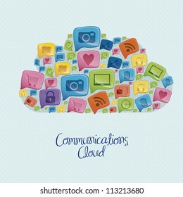 Illustration of social networking icons forming a communications cloud, vector illustration