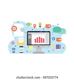 Illustration with social networking objects. Perfect for online advertising in social network. 