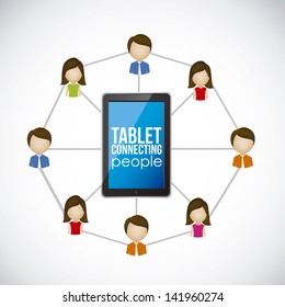 illustration of social networking and tablet  connection, vector illustration