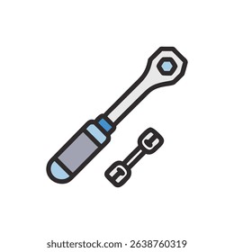 Illustration of socket wrench and wrench on White Background