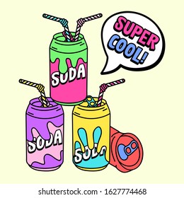 ILLUSTRATION OF SODA DRINKS, SLOGAN PRINT VECTOR