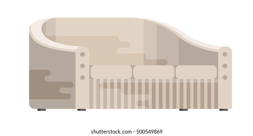 Illustration of sofa in flat style. Furniture, bedspread, cushion. Sofa isolated on a white background. Elements of interior design