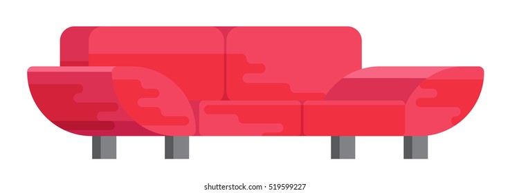 Illustration of sofa in flat style. Furniture, bedspread, cushion. Sofa isolated on a white background. Elements of interior design