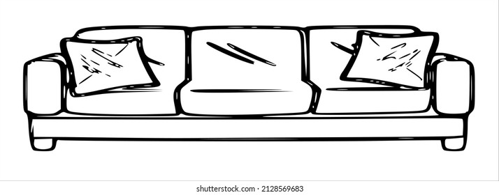 Illustration of a sofa with pillows on a white background. 